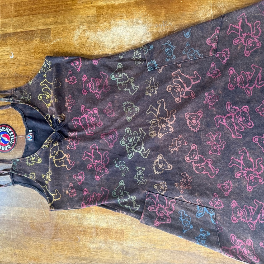 Grateful Dead Brown Mini Dress with Rainbow Bear Outline Print